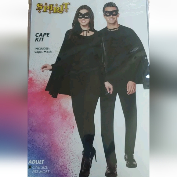 Spirit Halloween 2 Mask Cape Kits Cosplay Costume Party Black & Silver Adult New - Picture 3 of 13